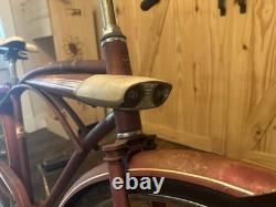Sears Vintage Red Beach Cruiser Bicycle with Tank, Fenders, Steel Frame