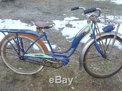 VTG 1940s LADIES SCHWINN PANTHER BALLOON TIRE BICYCLE 2 TONE BLUE ORIGINAL NICE