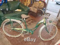 VTG 1940s LADIES SCHWINN PANTHER BALLOON TIRE BICYCLE 2 TONE GREEN ALL ORIGINAL