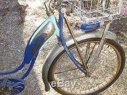 VTG 1950 LADIES SCHWINN PANTHER BALLOON TIRE BICYCLE 2 TONE BLUE ORIGINAL NICE