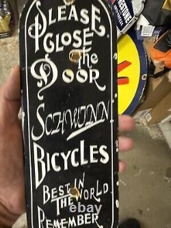 Vintage 12 Schwinn Bicycle Door Palm Push Porcelain Sign Car Gas Truck Oil