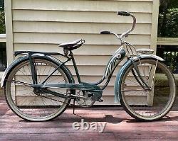 Vintage 1949 Schwinn Chicago Tank Green White Retro Unrestored Nameplate Bike