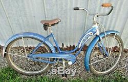 Vintage 1950 Schwinn D-69 Girls 26 DX Tank Bike Blue/White