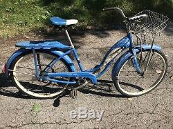 Vintage 1950s Schwinn Ladies Tank Light Rack Bike Middleweight Blue