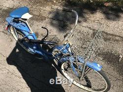 Vintage 1950s Schwinn Ladies Tank Light Rack Bike Middleweight Blue