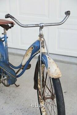 Vintage 1952 Schwinn Hornet Bicycle Blue tank horn balloon tire old bike antique