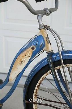 Vintage 1952 Schwinn Hornet Bicycle Blue tank horn balloon tire old bike antique