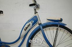 Vintage 1953 Schwinn Hornet Ladies Tank Light Rack Bike Middleweight Blue Troxel