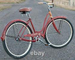 Vintage 1958 Red / Orange Ladies Schwinn Deluxe Spitfire Bicycle Cruiser Bike S7