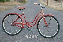 Vintage 1958 Red / Orange Ladies Schwinn Deluxe Spitfire Bicycle Cruiser Bike S7