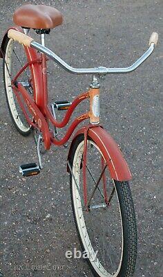 Vintage 1958 Red / Orange Ladies Schwinn Deluxe Spitfire Bicycle Cruiser Bike S7