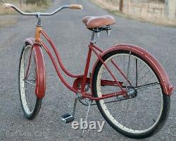 Vintage 1958 Red / Orange Ladies Schwinn Deluxe Spitfire Bicycle Cruiser Bike S7
