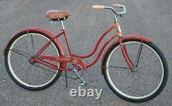 Vintage 1958 Red / Orange Ladies Schwinn Deluxe Spitfire Bicycle Cruiser Bike S7