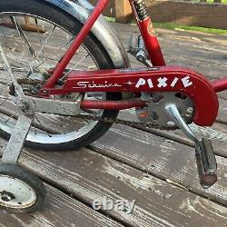 Vintage 1960s SCHWINN PIXIE Red with16 wheels, and training wheels, Untouched