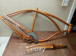 Vintage 1965 Schwinn Jaguar Coppertone 26 tank Bicycle frame fork chainguard s7