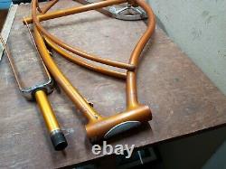 Vintage 1965 Schwinn Jaguar Coppertone 26 tank Bicycle frame fork chainguard s7