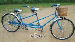 Vintage 1966 Original Chicago Schwinn Twinn Tandem Bicycle Blue w Basket S7 26