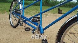 Vintage 1966 Original Chicago Schwinn Twinn Tandem Bicycle Blue w Basket S7 26