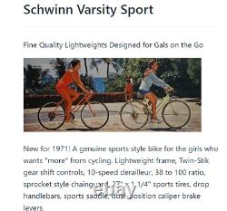 Vintage 1971 Schwinn Varsity Sport Ladies 10-speed Bicycle-all Original & USA