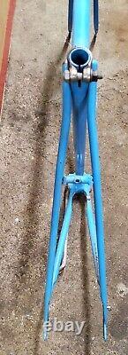 Vintage 1974 Opaque Blue Tall Frame Curved Seat Tube Sprint Frame Fork Ten Speed