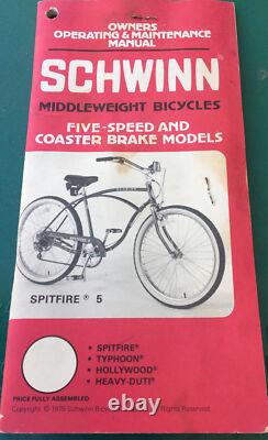 Vintage 1979 SCHWINN SPITFIRE Bicycle Bike Black +Owner's Manual- ASSEMBLY REQ'D