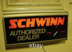 Vintage 1980's Schwinn Lighted Dealer Sign & Clock Bicycle Collector Man Cave