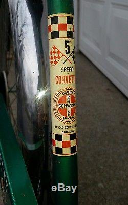 Vintage All Original 1962 Schwinn Corvette Bicycle 5 Speed Bike Free Shipping
