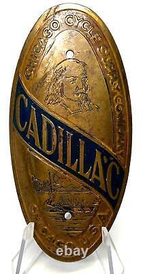 Vintage Chicago Cycle Schwinn CADILLAC bicycle Head badge tag antique large OVAL