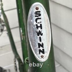 Vintage Green Schwinn Collegiate Bike Frame 1970s, Fork, Pedals & Sprocket