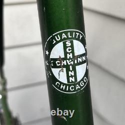 Vintage Green Schwinn Collegiate Bike Frame 1970s, Fork, Pedals & Sprocket