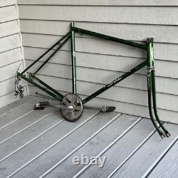 Vintage Green Schwinn Collegiate Bike Frame 1970s, Fork, Pedals & Sprocket