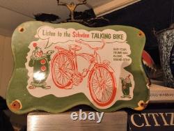 Vintage Large Schwinn Bicycle Porcelain Metal Advertising Sign