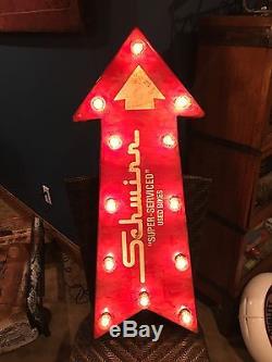 Vintage Looking Schwinn Lighted Bicycle Arrow Sign Man Cave Large Hanging Prewar