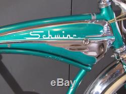 Vintage Mens Orignal 1959 Schwinn Mark IV 3-speed Jaguar Green Horn Tank Bicycle
