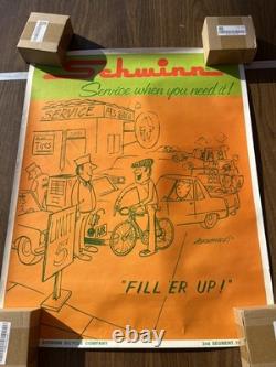 Vintage Original Schwinn Cartoon Promotional Advertising Poster fill er up