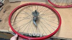 Vintage Postwar 26 Bicycle Red Drop Center Wheel Set Shelby Schwinn Lobdell