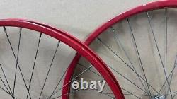 Vintage Postwar 26 Bicycle Red Drop Center Wheel Set Shelby Schwinn Lobdell