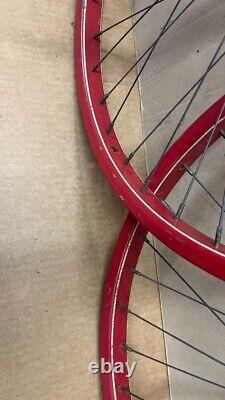 Vintage Postwar 26 Bicycle Red Drop Center Wheel Set Shelby Schwinn Lobdell