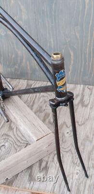 Vintage Prewar Simmons ArchBar Bicycle Truss FRAME FORK + Wood Wheel 28 BikeTOC