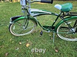 Vintage Retro Green/White Schwinn Horn Tank Cruiser Deluxe 7 Bicycle