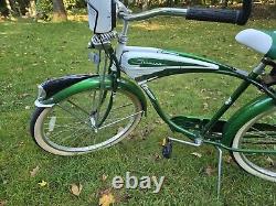 Vintage Retro Green/White Schwinn Horn Tank Cruiser Deluxe 7 Bicycle