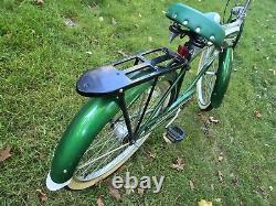 Vintage Retro Green/White Schwinn Horn Tank Cruiser Deluxe 7 Bicycle