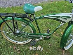 Vintage Retro Green/White Schwinn Horn Tank Cruiser Deluxe 7 Bicycle