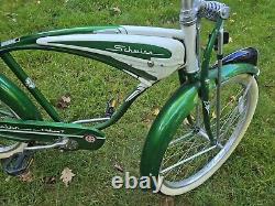 Vintage Retro Green/White Schwinn Horn Tank Cruiser Deluxe 7 Bicycle