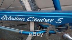 Vintage SCHWINN Cruiser 5-speed Men's Balloon Tire bicycle BLUE