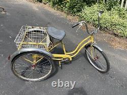 Vintage Schwinn 3-wheel Adult Tricycle-yellow Trike-wide Bike Seat