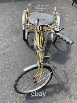 Vintage Schwinn 3-wheel Adult Tricycle-yellow Trike-wide Bike Seat