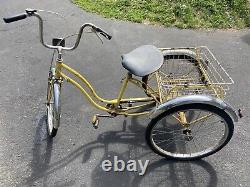 Vintage Schwinn 3-wheel Adult Tricycle-yellow Trike-wide Bike Seat