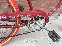 Vintage Schwinn Cruiser 5 Speed Made In USA Araya 26 Red Anodized Rims