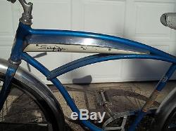 Vintage Schwinn De-Luxe American Ballon Tire Tank Bicycle Blue Boys 1956